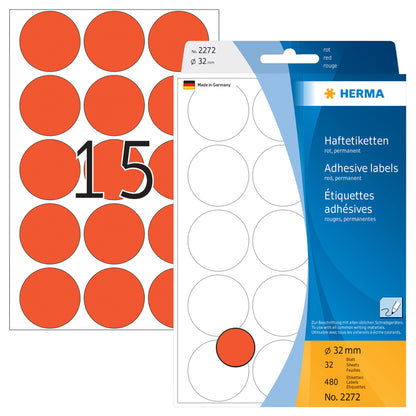 HERMA 2272 Ronde Rood Etiketten 32mm, 480 Stuks - 2