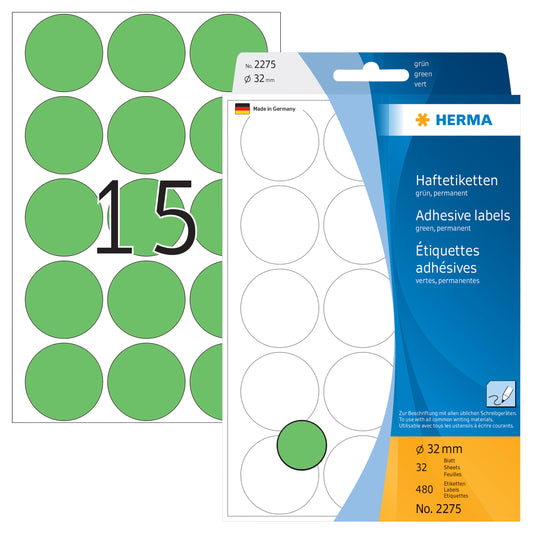 Herma 2275 Rond etiketten 32mm, fluor groen, 480 stuks