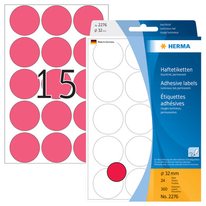 Herma 2276 Rond Etiket 32mm Fluor Rood, 360 stuks - 2