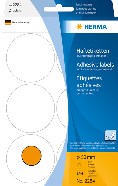 HERMA ronde etiketten 50mm fluor oranje, 144 stuks