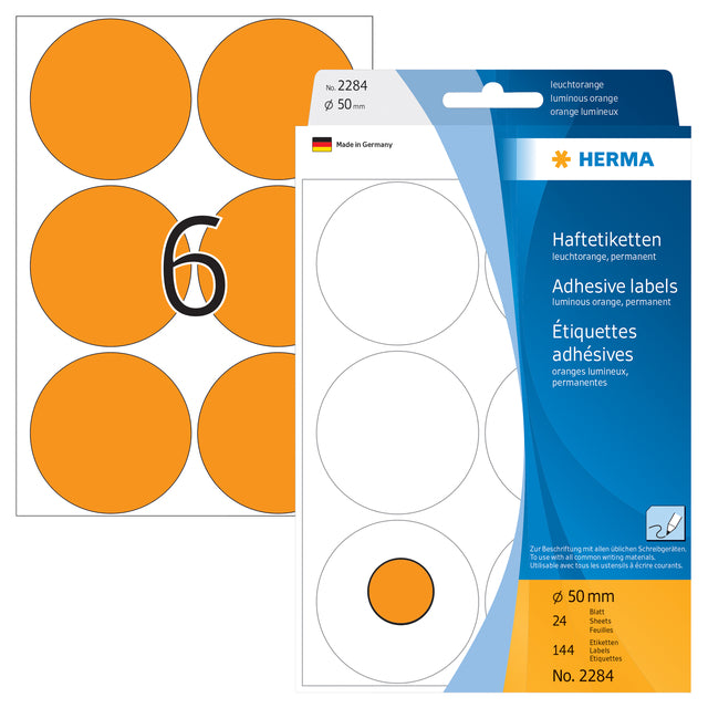 HERMA ronde etiketten 50mm fluor oranje, 144 stuks - 2
