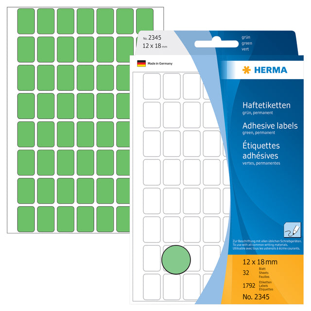Herma 2345 Zelfklevende etiketten 12x18mm groen, 1792 stuks - 2