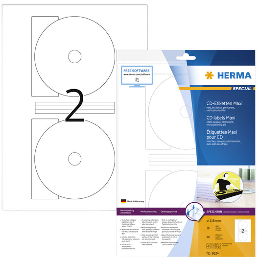 Herma CD-opaqua-etiket 8624, 116mm, 20stuks