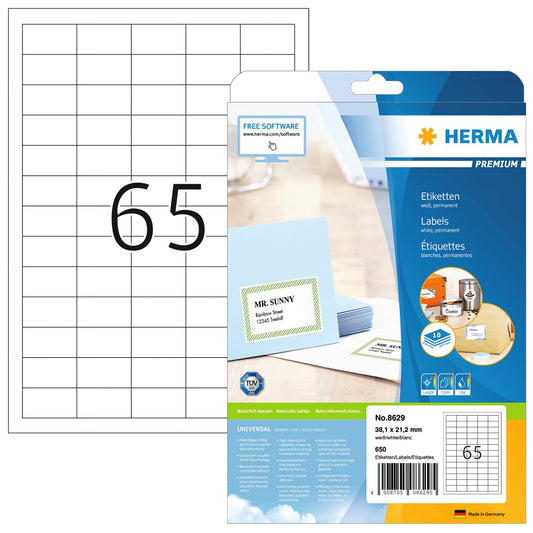 Herma 8629 38.1x21.2mm Wit, 650 Stuks, Premium