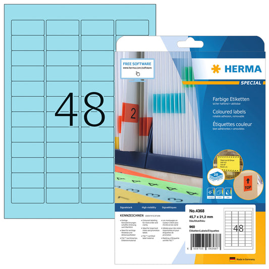 HERMA 4368 Verwijderbare Kleurige Etiket 45.7x21.2mm 960 Stuks