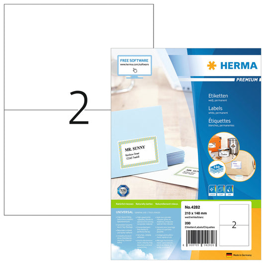 HERMA 4282 210x148mm Zelfklevend Etiket A5 Wit, 200 Stuks