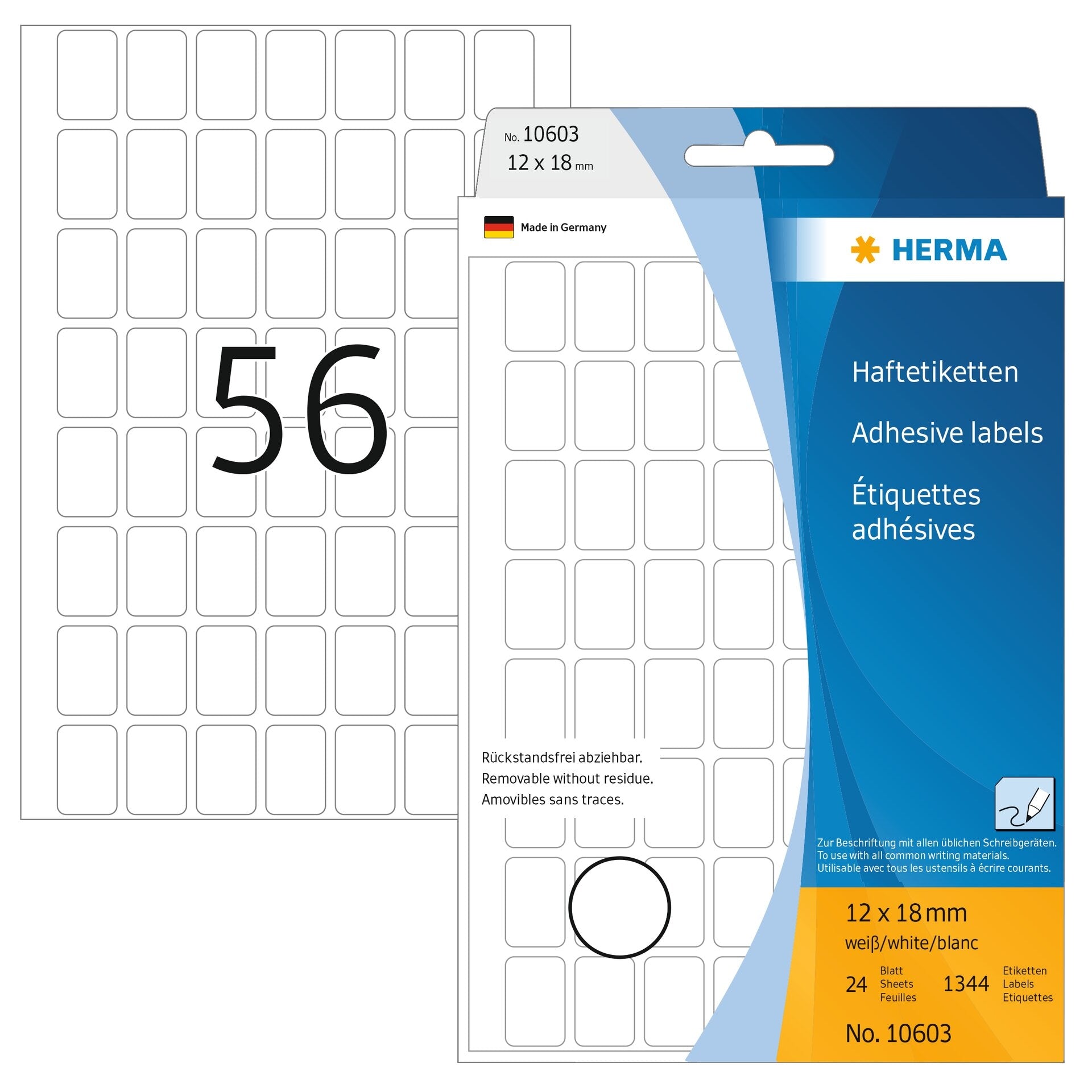 Herma 10603 Zelfklevende Verwijderbare Etiketten 12x18mm, 1792 stuks