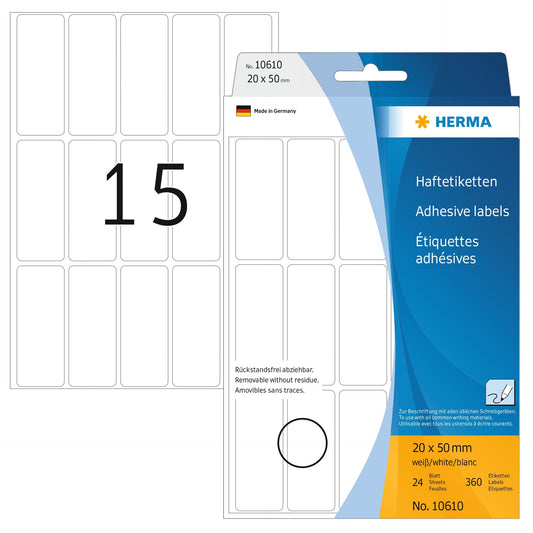 Etiket HERMA 10610 20x50mm verwijderbaar (480 stuks)