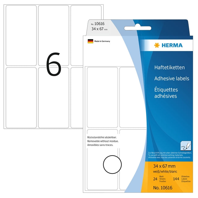 HERMA Zelfklevende Verwijderbare Etiketten 34x67mm (144 st.)