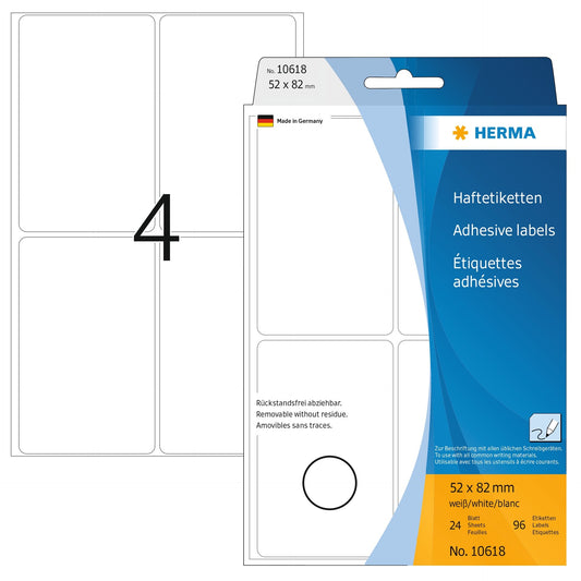 HERMA Verwijderbare Zelfklevende Etiket 52x82mm (128 st.)
