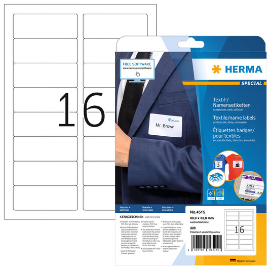 Herma 4515 zelfklevende etiketten 88.9x33.8mm, wit, A4, 100 stuks
