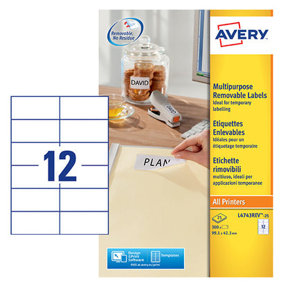 Avery L4743REV-25 Etiketten 99.1x42.3mm Wit, 300 Stuks - 2