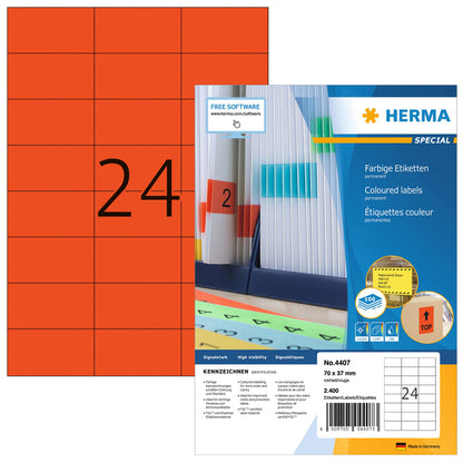 HERMA 4407 Gekleurde Etiket 70x37mm Rood 2400 Stuks