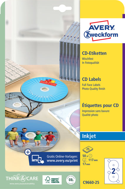 Avery CD-etiket, full size, 50stuks, hoogglans