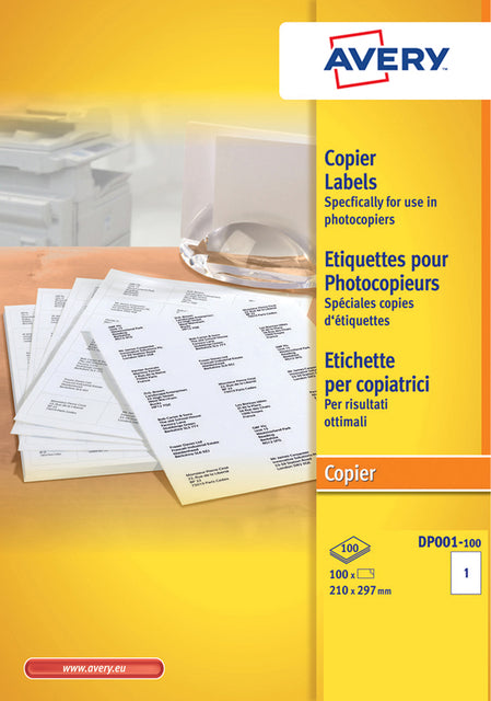 Avery Zelfklevende witte etiketten 210x297mm, 100 stuks