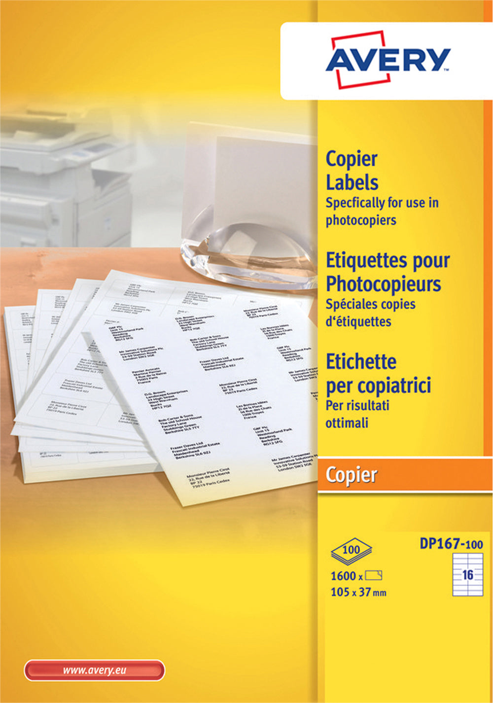 Avery Zelfklevende witte etiketten 105x37mm, 1600 stuks