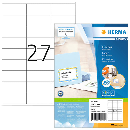 Herma 4450 Premium witte etiketten 70x32mm, 2700 stuks