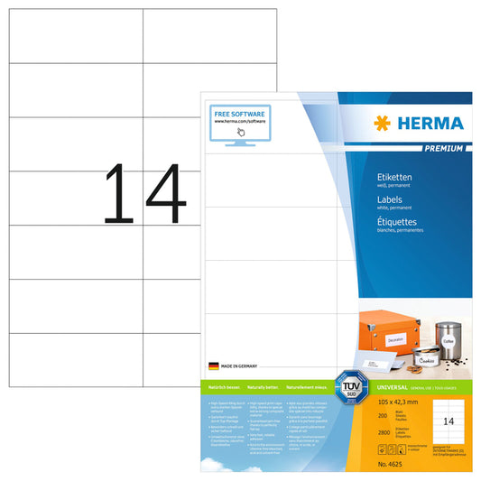 Herma 4625 Witte laseretiketten 105x42.3mm, 2800 stuks