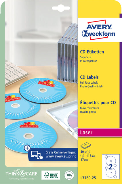 Avery L7760-25, CD full size, glossy, 50stuks