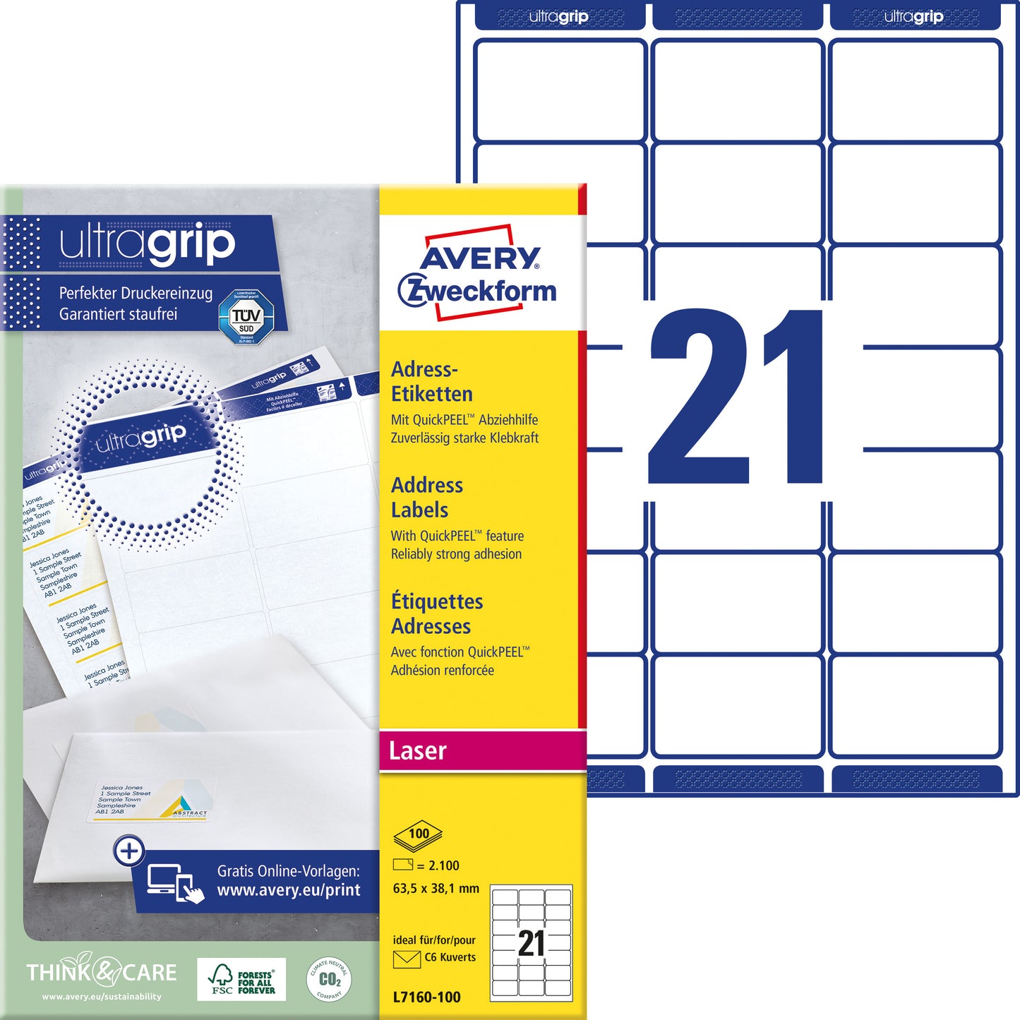 Avery L7160-100 Wit Etiket 63.5x38.1mm, 2100 Stuks - 2