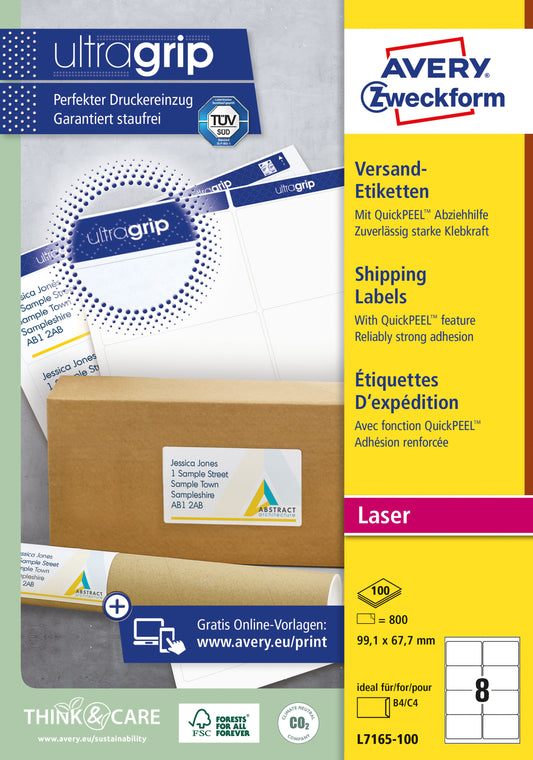 Avery L7165 verzendetiketten 99.1x67.7mm wit, 800 stuks, FSC