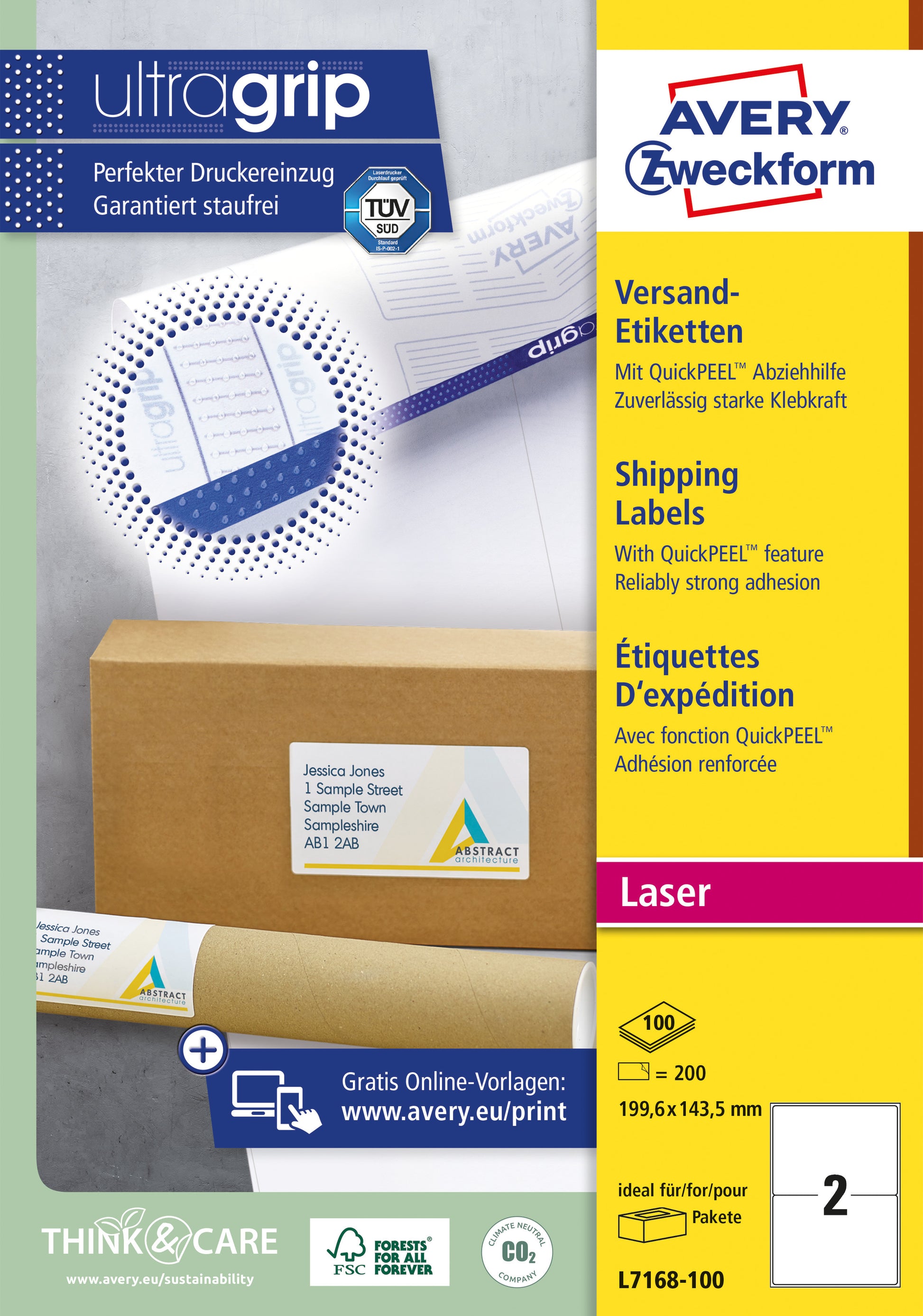 Avery L7168-100 Grote Witte Etiket 199.6x143.5mm, 200 stuks