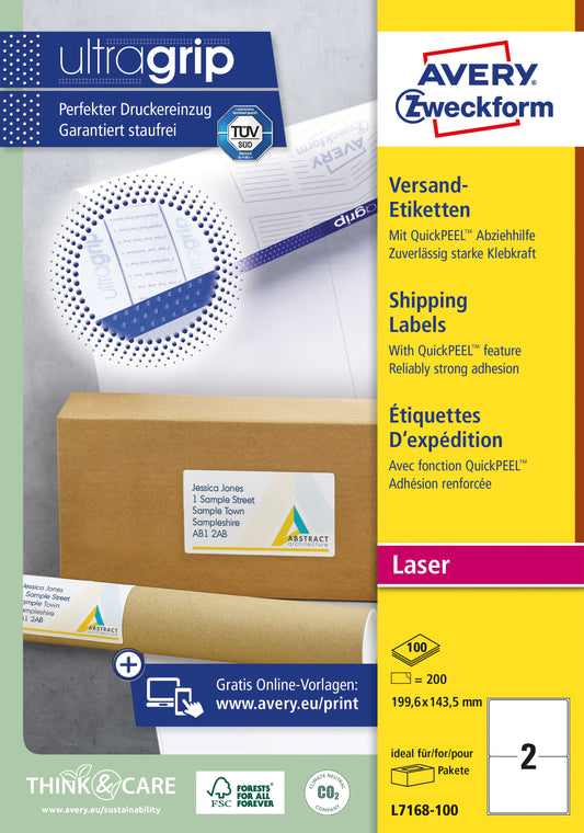 Avery L7168-100 Grote Witte Etiket 199.6x143.5mm, 200 stuks