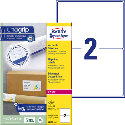 Avery L7168-100 Grote Witte Etiket 199.6x143.5mm, 200 stuks - 2