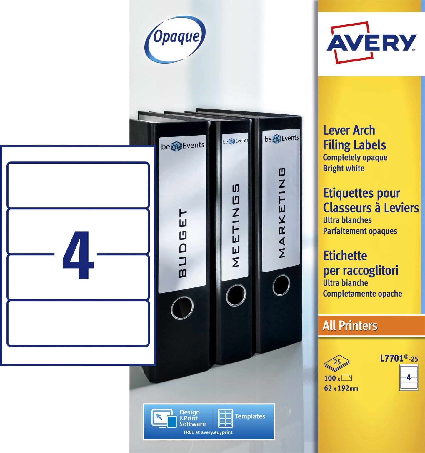 Avery Zelfklevende Rugetiket, Breed 62x192mm, Wit, herbruikbaar