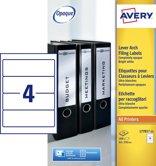 Avery Zelfklevende Rugetiket, Breed 62x192mm, Wit, herbruikbaar