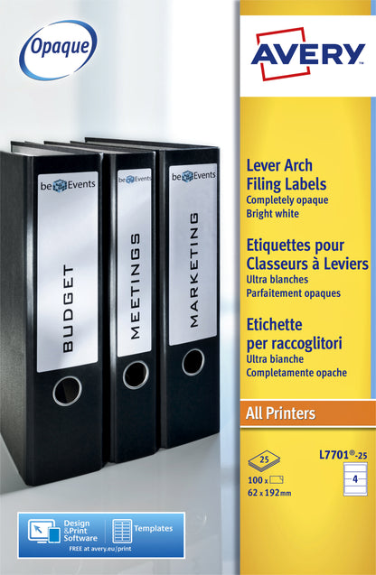 Avery Zelfklevende Rugetiket, Breed 62x192mm, Wit, herbruikbaar - 2