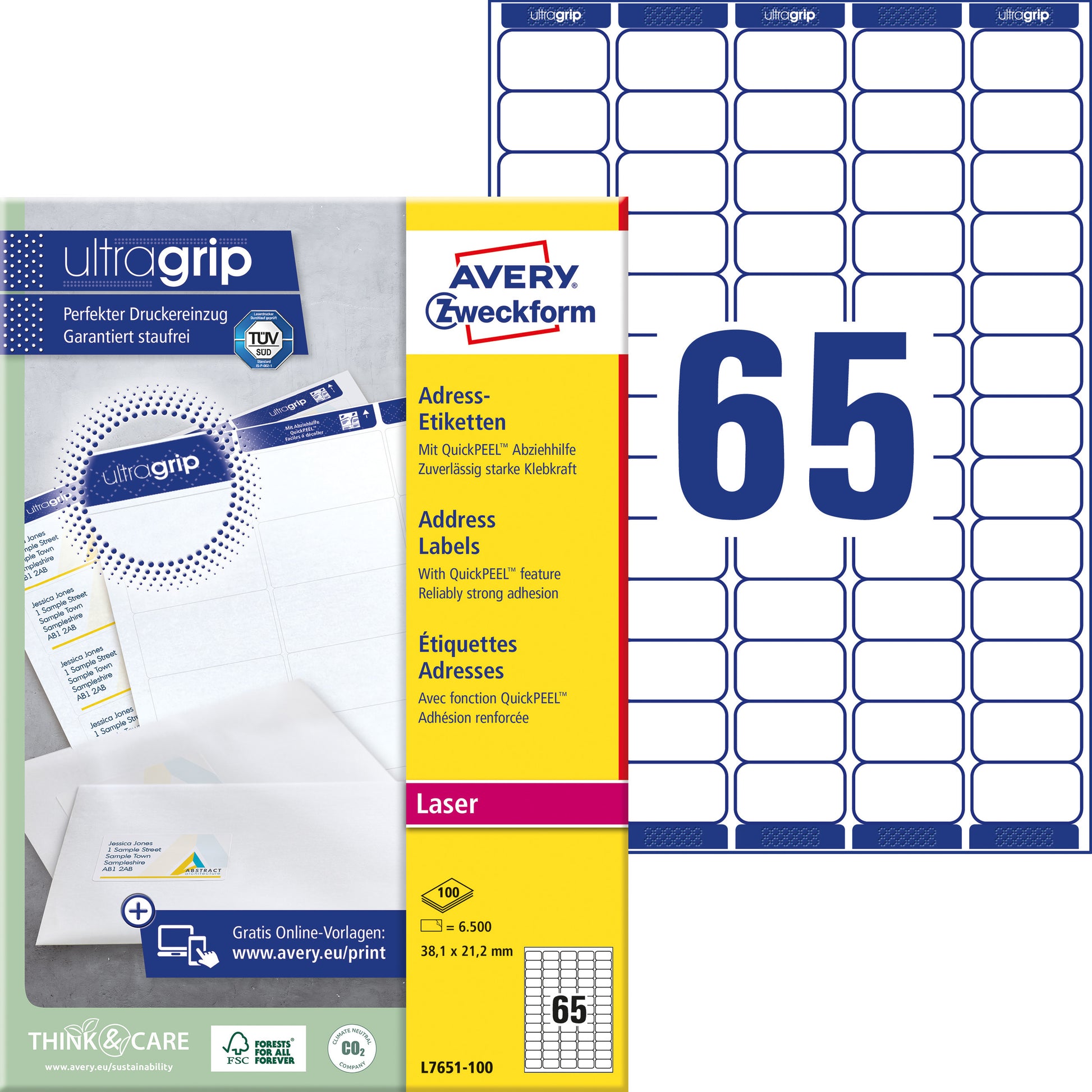 Avery L7651 etiketten 38.1x21.2mm, wit, 6500 stuks - 2