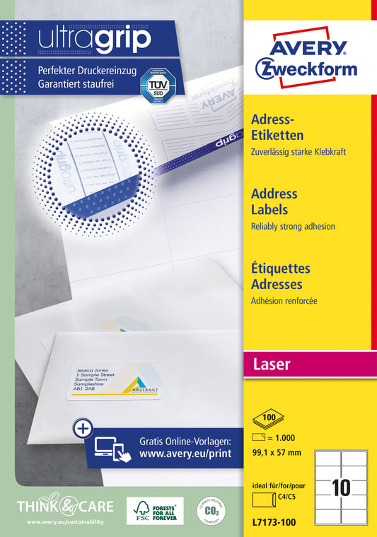 Etiket Avery L7173 99.1x57mm wit voor laser- en softwaregebruik
