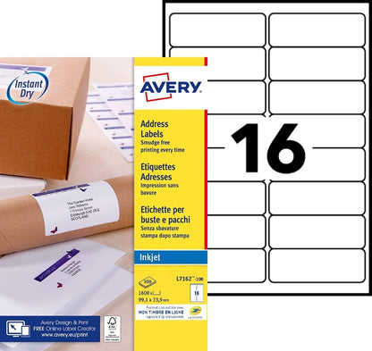 Avery J8162-100 Etiket 99.1x33.9mm Wit 1600 stuks - 2