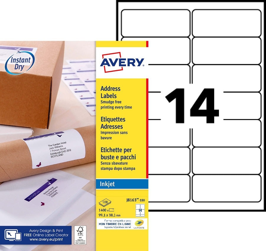 Avery J8163-100 Etiketten 99.1x38.1mm Wit, 1400 Stuks - 2
