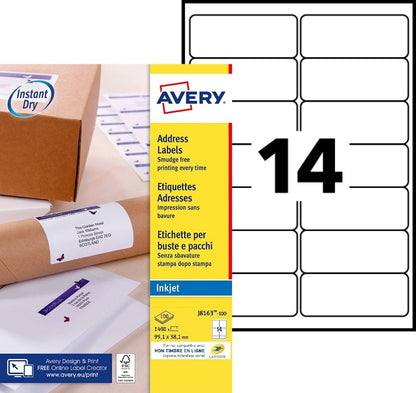 Avery J8163-100 Etiketten 99.1x38.1mm Wit, 1400 Stuks - 2