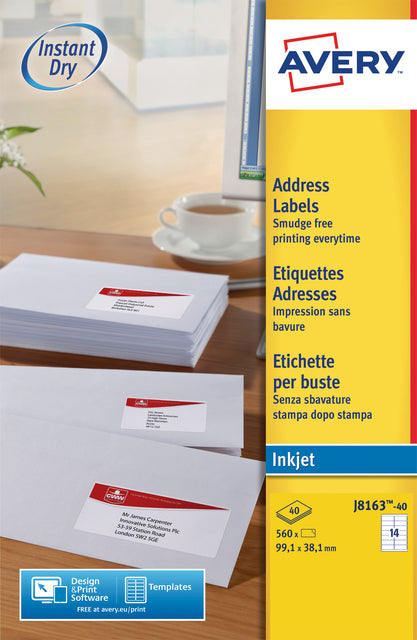 Avery J8163-40 Etiketten 99.1x38.1mm Wit, 560 stuks