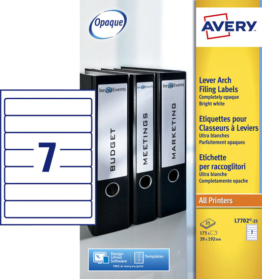 Avery Zelfklevende Smalle Ordneretiketten Wit 39x192mm