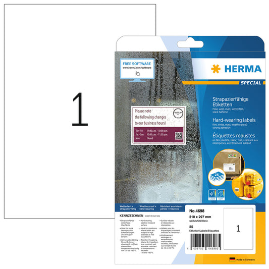 Herma 4698 A4 Folie-etiket 210x297mm Wit 25 stuks