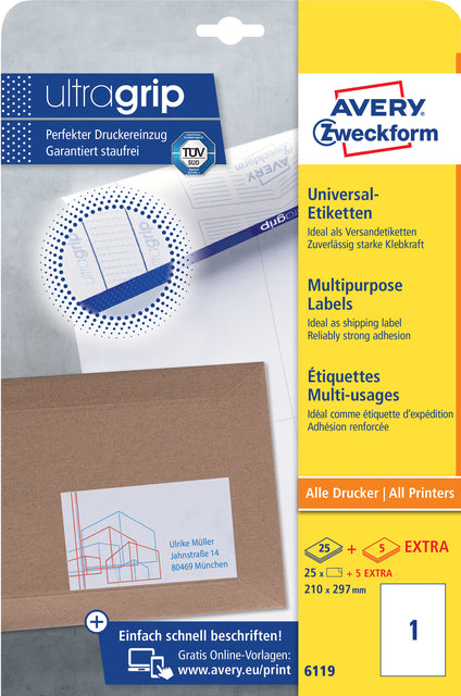 Avery AZ 6119-25 Etiket 210x297mm Wit 25 stuks