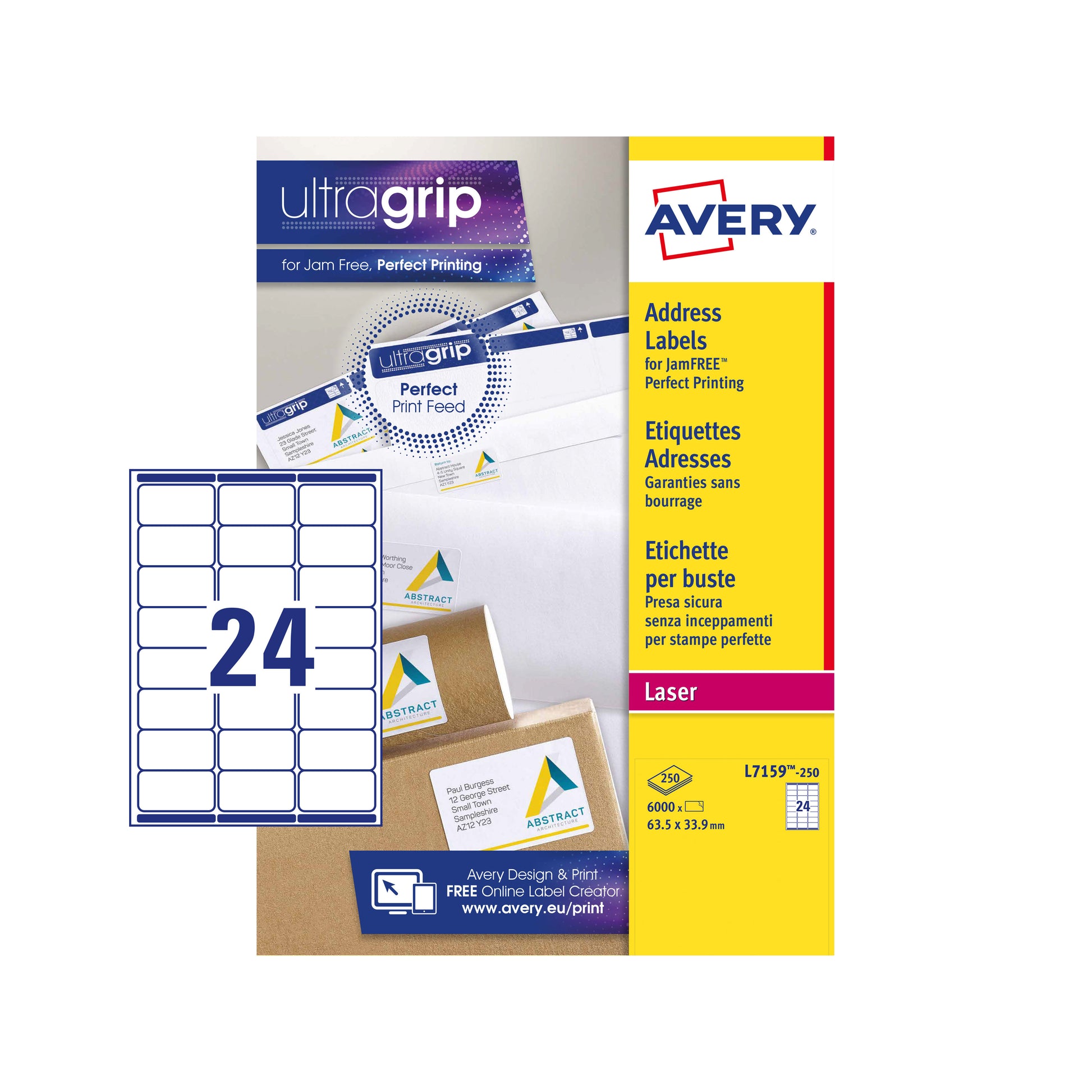 Avery L7159-250 Wit Etiket 63.5x33.9mm, 6000 stuks - 2