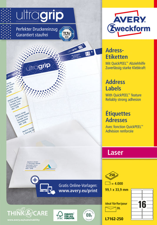 Etiket Avery L7162-250 99.1x33.9mm wit voor grote productie