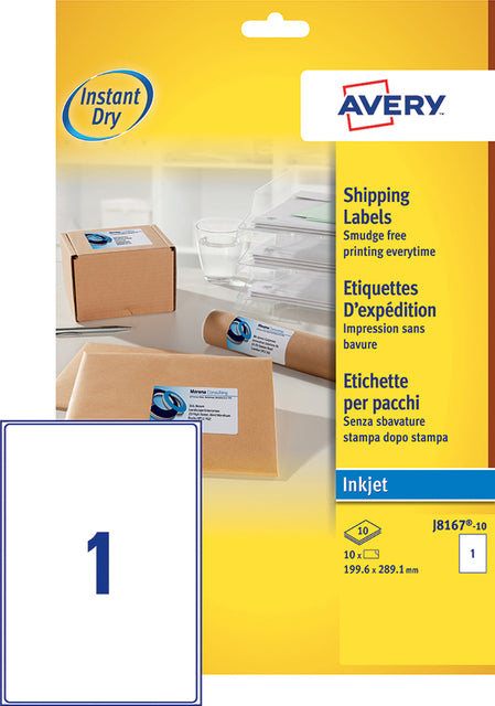 Avery J8167-10 Wit Etiketten 199.6x289.1mm, 10 Stuks