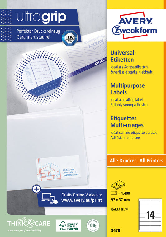 AZ 3678 Zelfklevende etiketten 97x37mm, wit, 1400 stuks