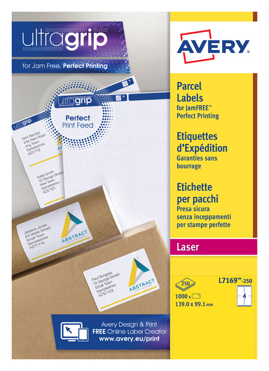 Avery L7169-250 Wit Laseretiketten 99,1x139mm, 1000 Stuks