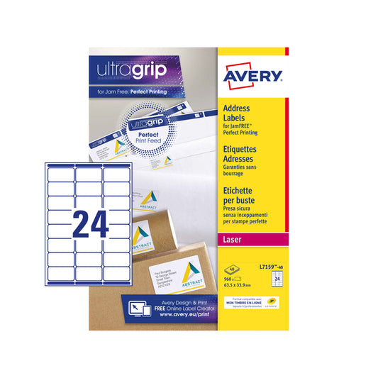Avery L7159-40 Wit Etiket 63,5x33,9mm, 960 Stuks