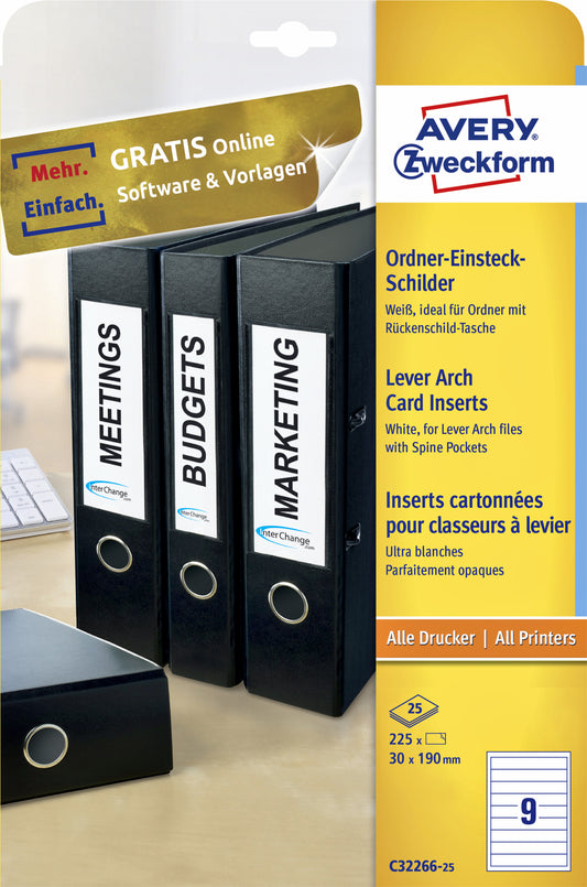 Avery Insteekkaart voor ordnerrug 30x190mm blanco wit