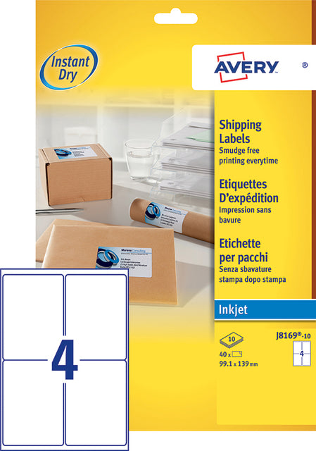 Avery J8169-10 QuickDRY etiketten 99.1x139mm, wit, 40 stuks
