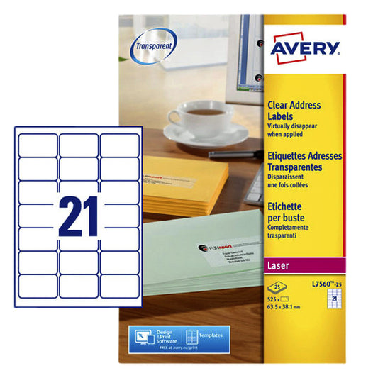 Avery L7560-25 etiketten 63.5x38.1mm, wit, 525 stuks