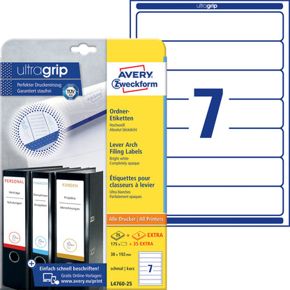 Avery Zelfklevende Smalle Rugetiket, 38x192mm, Wit, hergebruik - 2